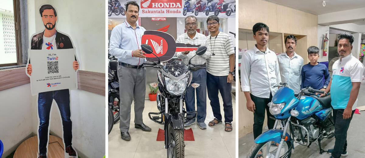 販売店に設置するQRコードの看板と二輪車（Honda/Hero）の販売店