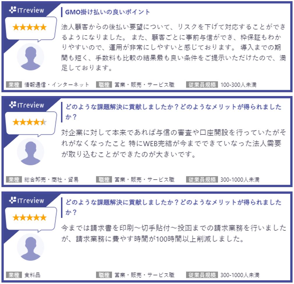 「ITreview」に寄せられた利用企業の声（一部抜粋）