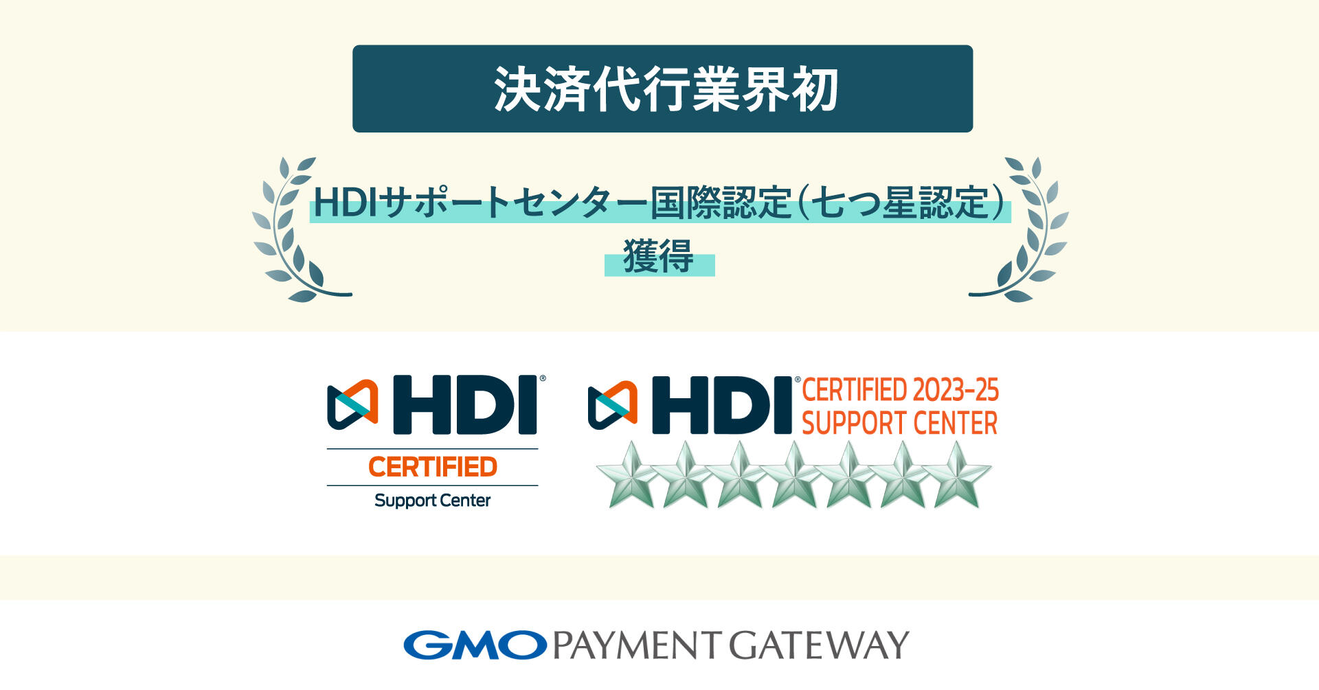 決済代行業界初、「HDI サポートセンター国際認定(七つ星認定)」を獲得